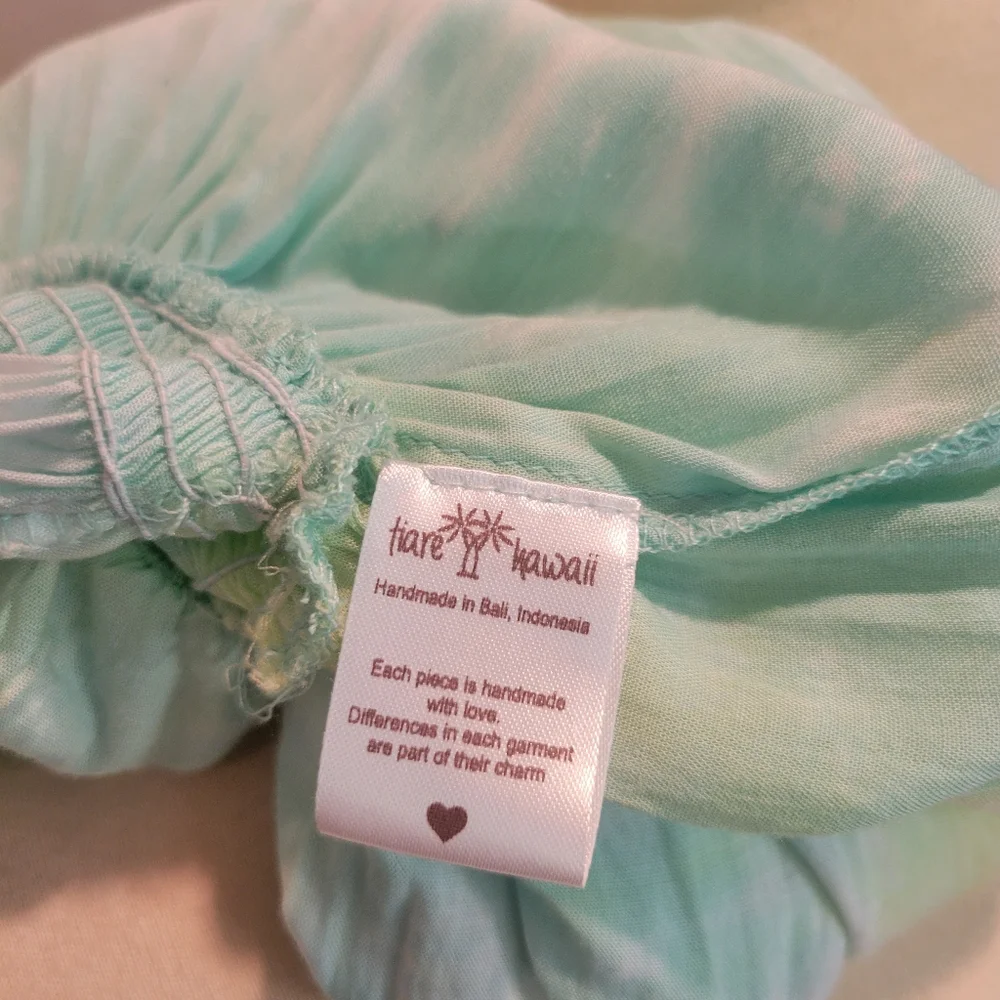 Tiare Hawaii Aqua & Green Tie Dye Strapless High-Low Ruffle Dress OS - Picture 8 of 9